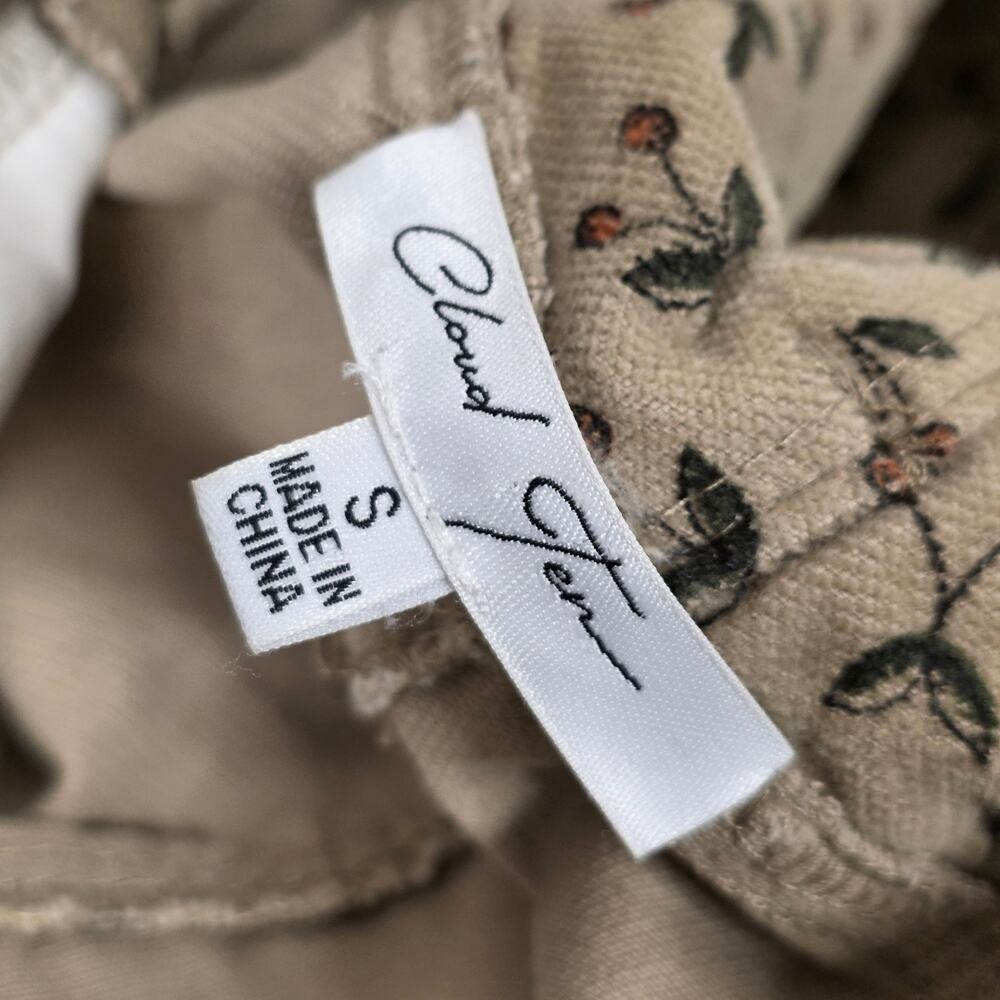 Cherry Print Overalls Wide Leg Cottagecore Beige Dungarees Small - Picture 3 of 9